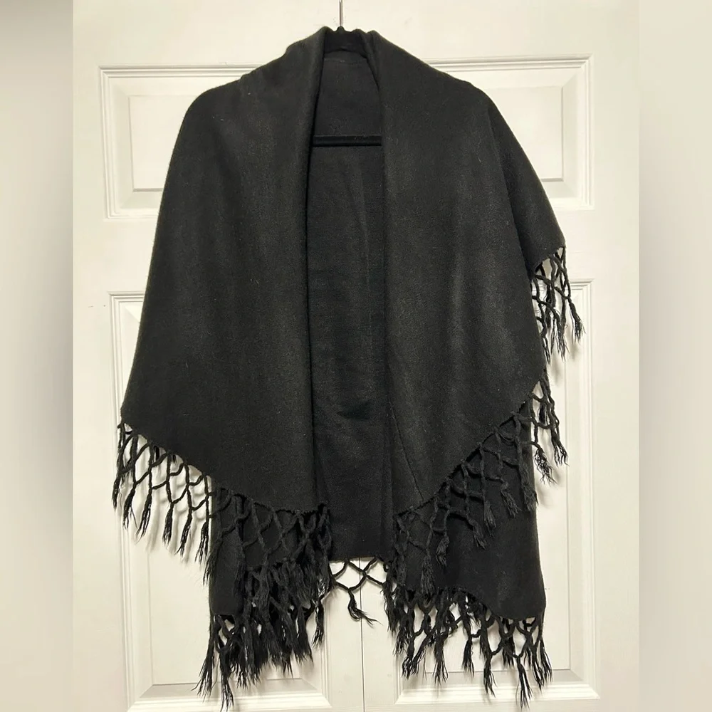 Double Layered Fringe Vest- Black OSFM 100% Acrylic